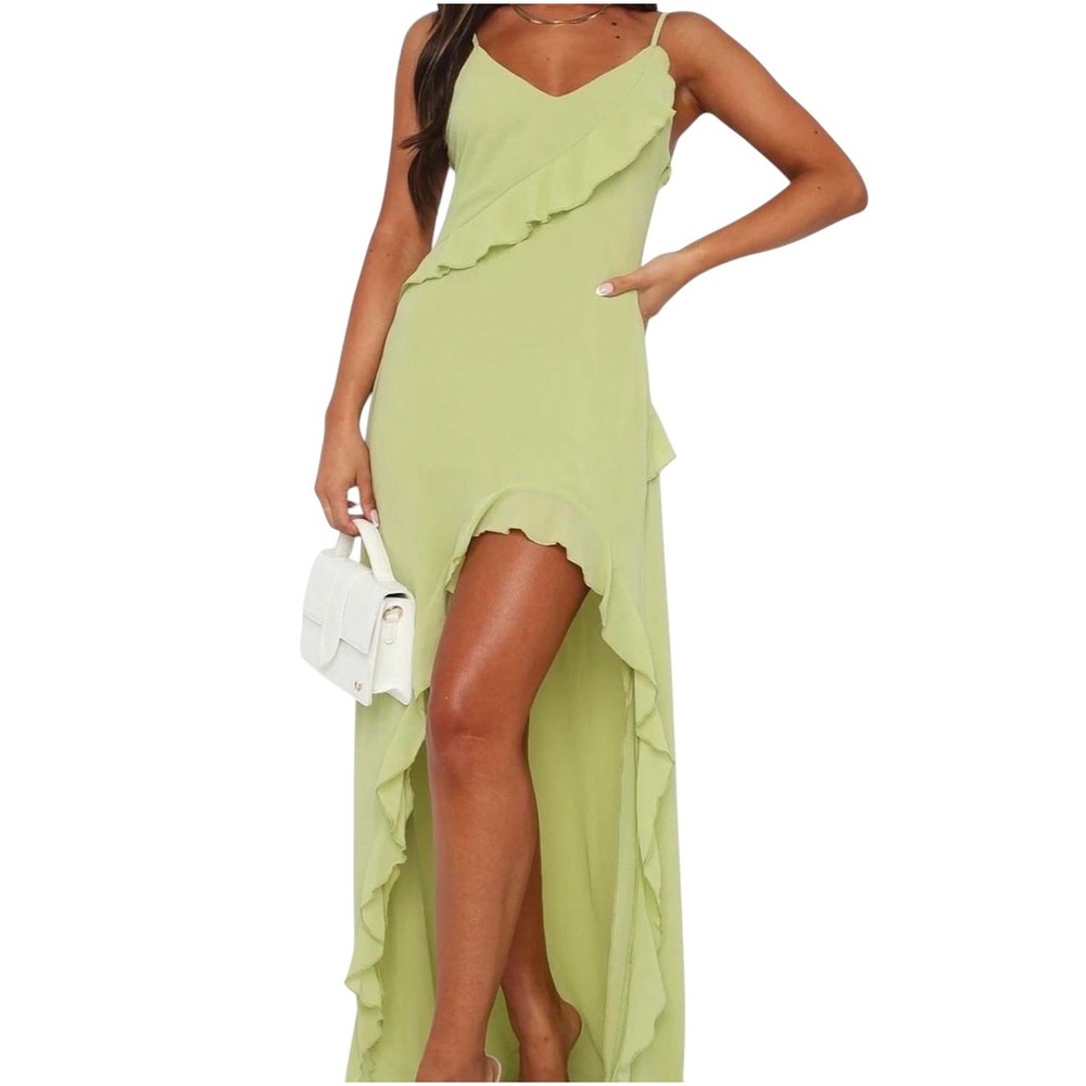 White Fox NWT End of the Road Maxi Dress Matcha Green XS Ruffle High Low